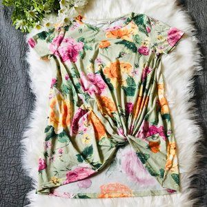 3x$25 Viamor High Low Knotted Short Sleeve Floral Top, S